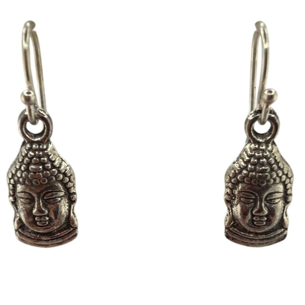 Artisan Handcrafted Buddha Head Charm Sterling Silver Ear Dangle Earrings